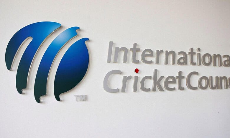 International Cricket Council logo on a white wall, promoting cricket development in China.
