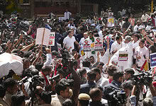 Indian MPs march to Election Commission demanding CEC's resignation amid protests.