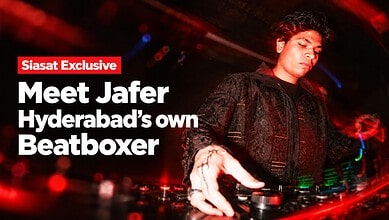 Hyderabad's underground beatboxer Jafer performing at a music event.