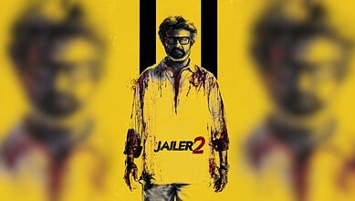 Poster of Jailer 2 featuring Rajinikanth in a yellow shirt with a serious expression.