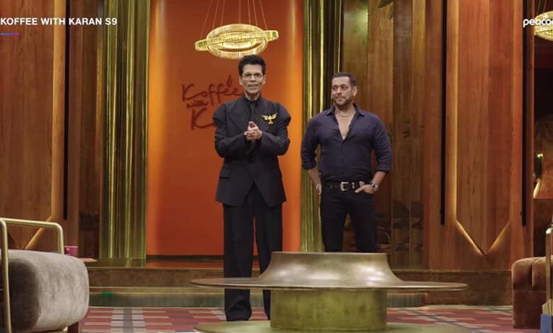 Salman Khan and Karan Johar on Koffee With Karan season 9 set, promotional image.