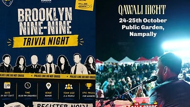 Brooklyn Nine-Nine trivia night poster with event details and team info.