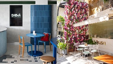 Modern Hyderabad cafe with colourful decor and outdoor seating for brunch.