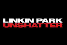 Linkin Park Unshatter album cover with bold white and red text on black background.
