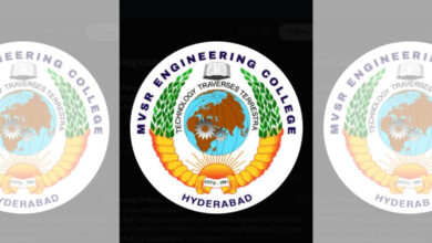MVSR Engineering College Hyderabad logo with globe and laurel wreath, celebrating 50 years.