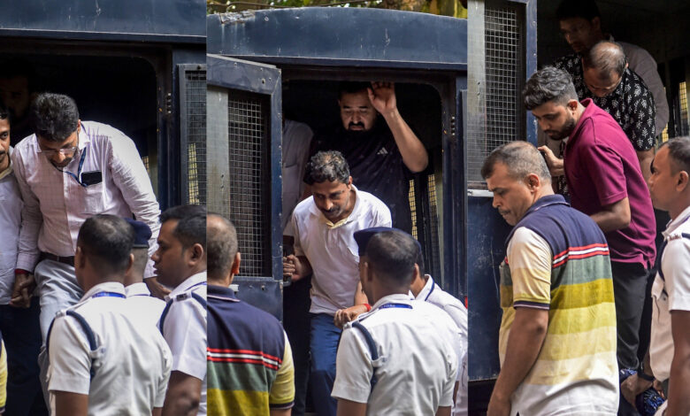Seven accused sent to police custody after Kolkata stampede incident, surrounded by officials.