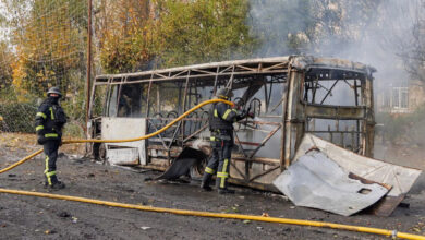 Thirty people were killed and at least 18 were injured by Russian strikes in eastern Ukraine that included an attack on a public bus