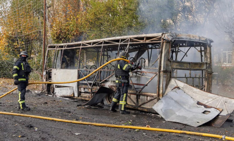Thirty people were killed and at least 18 were injured by Russian strikes in eastern Ukraine that included an attack on a public bus