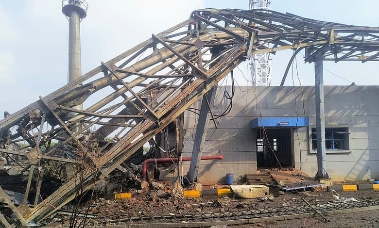 Damaged industrial structure after boiler blast at Sri City company in Andhra Pradesh.