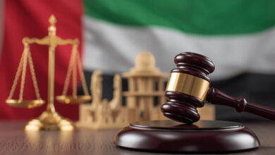 Gavel and scales of justice with the Indian flag in the background.