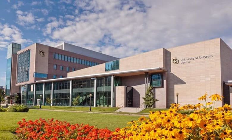 University of Colorado Denver Hyderabad campus building with modern architecture and landscaped gardens.