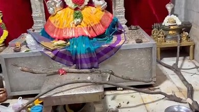 Branches thrown in front of Santoshi Mata Idol in Hyderabad