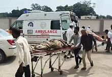 An injured passenger being shifted to hospital