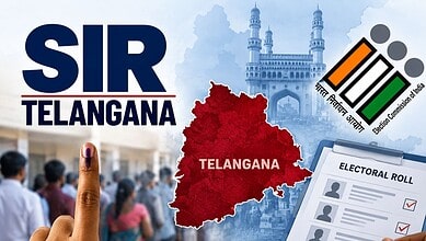 Map of Telangana with election details and voter notices from The Siasat Daily.
