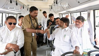Telangana Ministers Bhatti Vikramarka, Ponnam Prabhakar and Mohammed Azharduddin take a bus ride on Saturday, October 3.