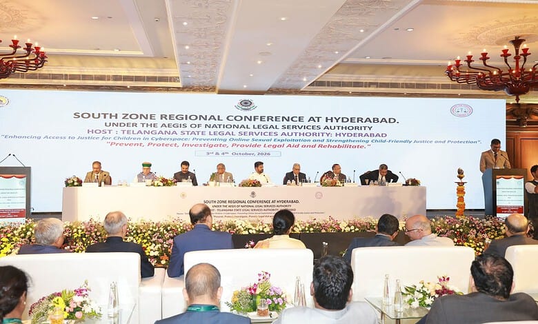South Zone Regional Conference on legal services in Hyderabad with speakers and audience.
