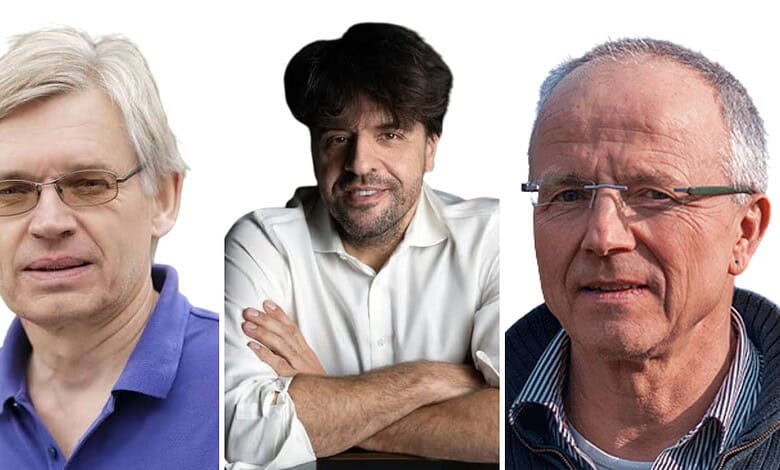 Three scientists involved in brain activity research, smiling and posing for the photo.