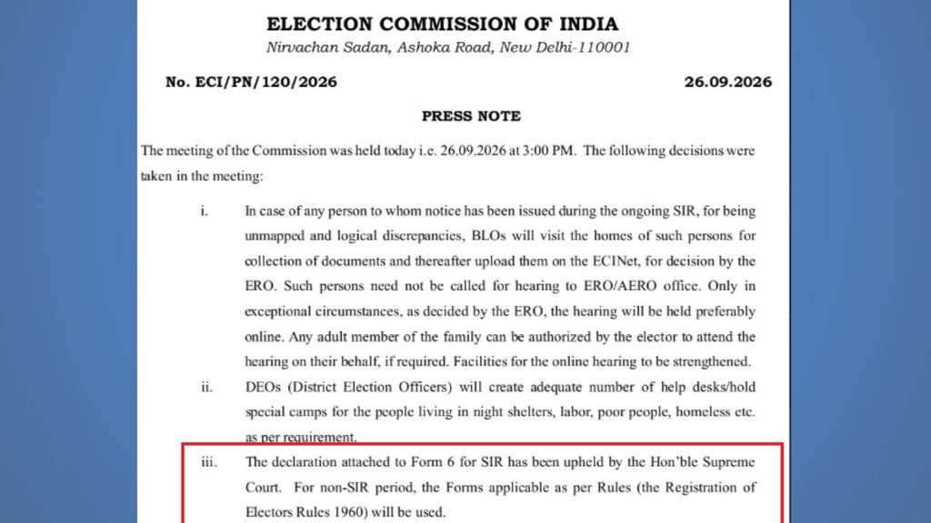 Official document from Election Commission of India regarding Form 6 Supreme Court and ECI.