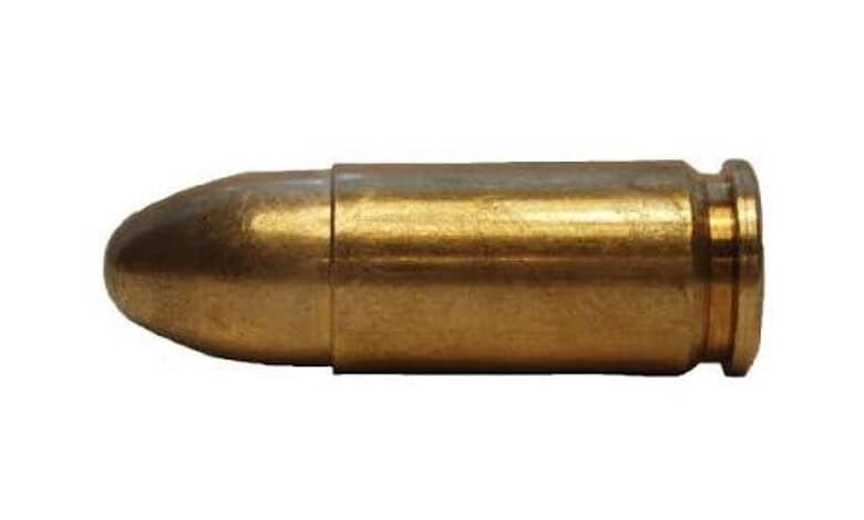 Close-up of a bullet cartridge on a plain white background.