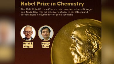 Nobel Prize in Chemistry awarded to Kagan and Soai, featuring portraits and a golden bust of Alfred Nobel.