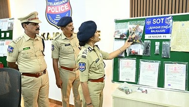 Malkjgiri Commissioner B Sumathi with the seized documents