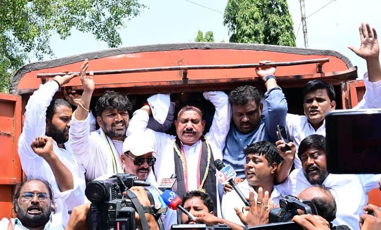 TPCC President Mahesh Kumar Goud detained during protest in Hyderabad