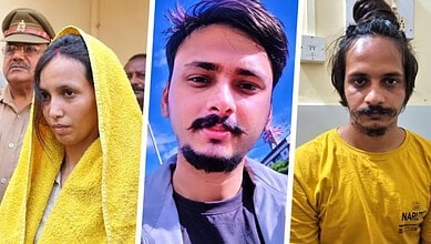 Three individuals involved in the Meerut Blue Drum murder case, including Muskaan and Sahil.