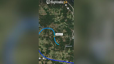 Map showing the flight path of the plane crash near Dellwood, Wisconsin.