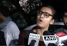 Neha Bora addreses the media after being released from detention