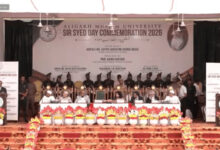 Sir Syed Day Commemoration 2026 at Aligarh Muslim University with speakers and audience.