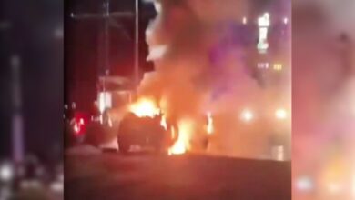 Car catches fire after hitting road divider in Hyderabad