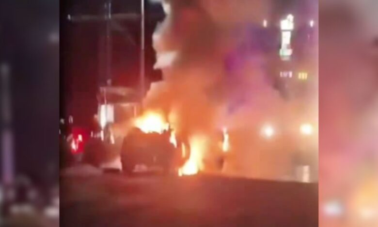 Car catches fire after hitting road divider in Hyderabad