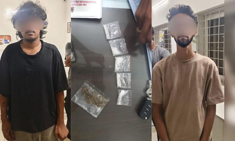 Two individuals detained with drugs, and drug packets on a table, in connection with the EAGLE operation.