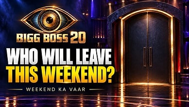 Bigg Boss 20 eviction update with a mysterious door and stage lighting.