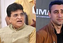 Imran Khan and Kirit Somaiya in a political discussion or debate.