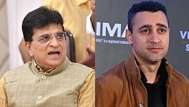 Imran Khan and Kirit Somaiya in a political discussion or debate.