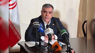 Iran Petroleum Minister Mohsen Paknejad speaking to media.