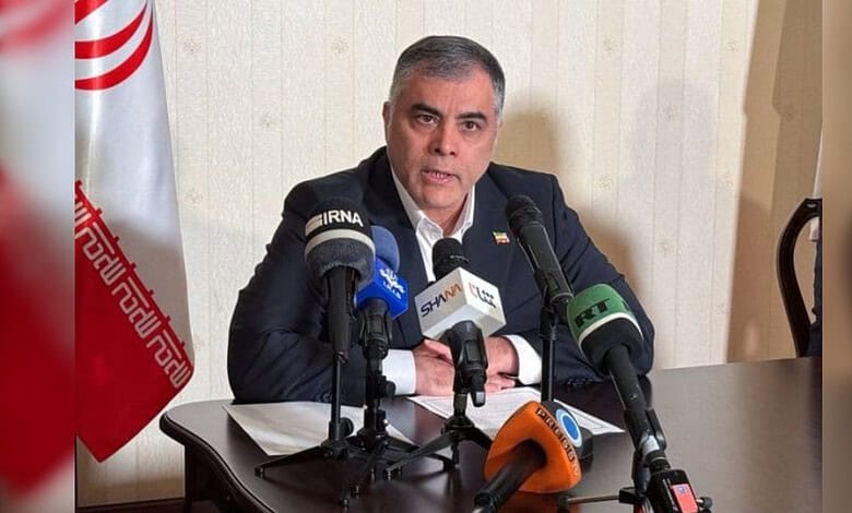 Iran Petroleum Minister Mohsen Paknejad speaking to media.