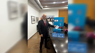 Israeli Ambassador Reuven Azar casts his ballot at the Israeli Embassy in New Delhi.