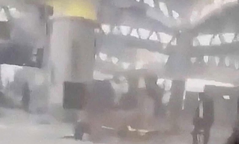 Dust and debris scattered inside King Khalid International Airport after the October 10 attack.