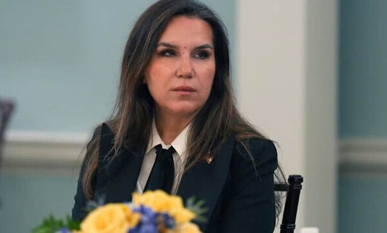 Lebanese diplomat Nada Moawad in a formal setting during a meeting or interview.