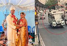 Wedding couple in traditional attire during a ceremony in Hyderabad.