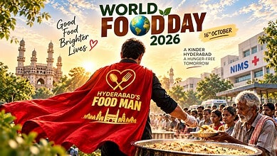 Hyderabad's Food Man feeds people on World Food Day 2026 in Hyderabad, India.