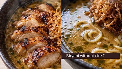 Close-up of grilled chicken and biryani without rice, with a question about the dish.