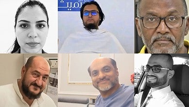 Portraits of victims from seven nations involved in Riyadh airport strike incident.