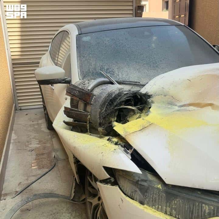 Car damaged by missile debris in Riyadh.
