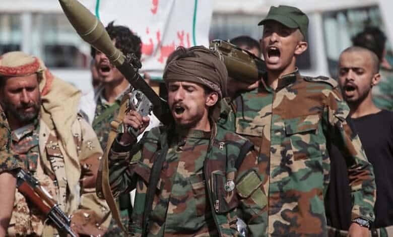 Yemen’s Houthi fighters march during a mobilisation campaign in Sanaa.